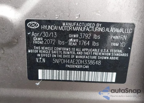 2013 Hyundai Elantra Gls из США, поврежденный, VIN 5NPDH4AE2DH338648